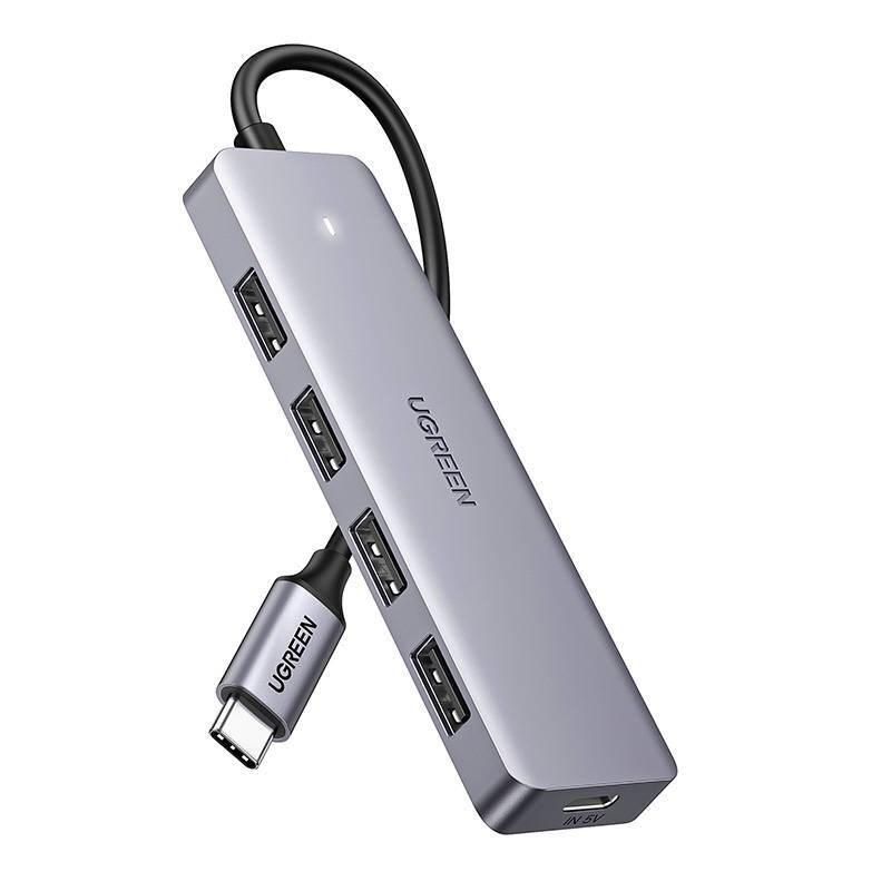 USB-C hub UGREEN 4‑i‑1 til 4× USB 3.0 + USB-C, grå billede
