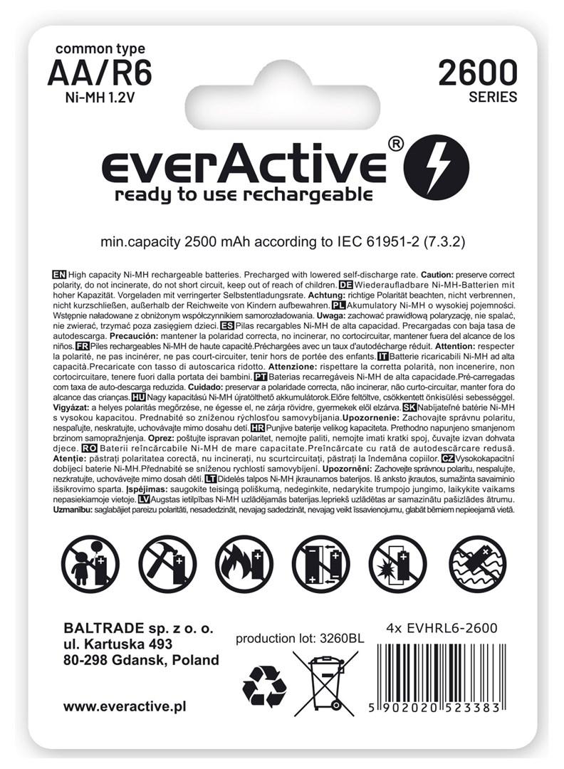 AA genopladelige batterier everActive Ni-MH 2600 mAh – Professional Line (4 stk) billede