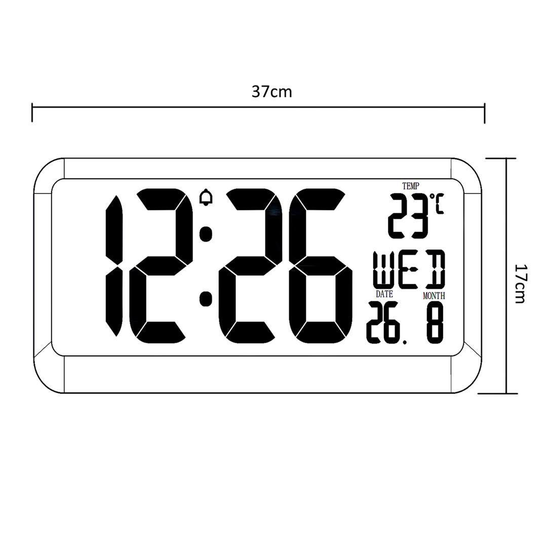 Digitalt vægur Maclean 37×17 cm med temperatur, LCD - bord/ væg, adapter & batteri billede