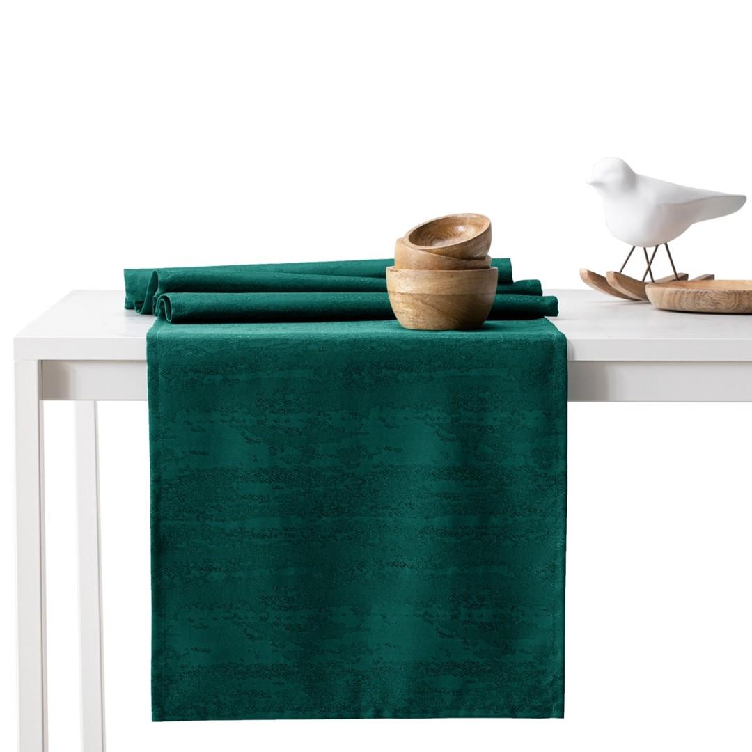 Dug sæt - AmeliaHome Vesta, flaskegrøn, præget, 115×180 cm + bordløber 35×180 cm billede