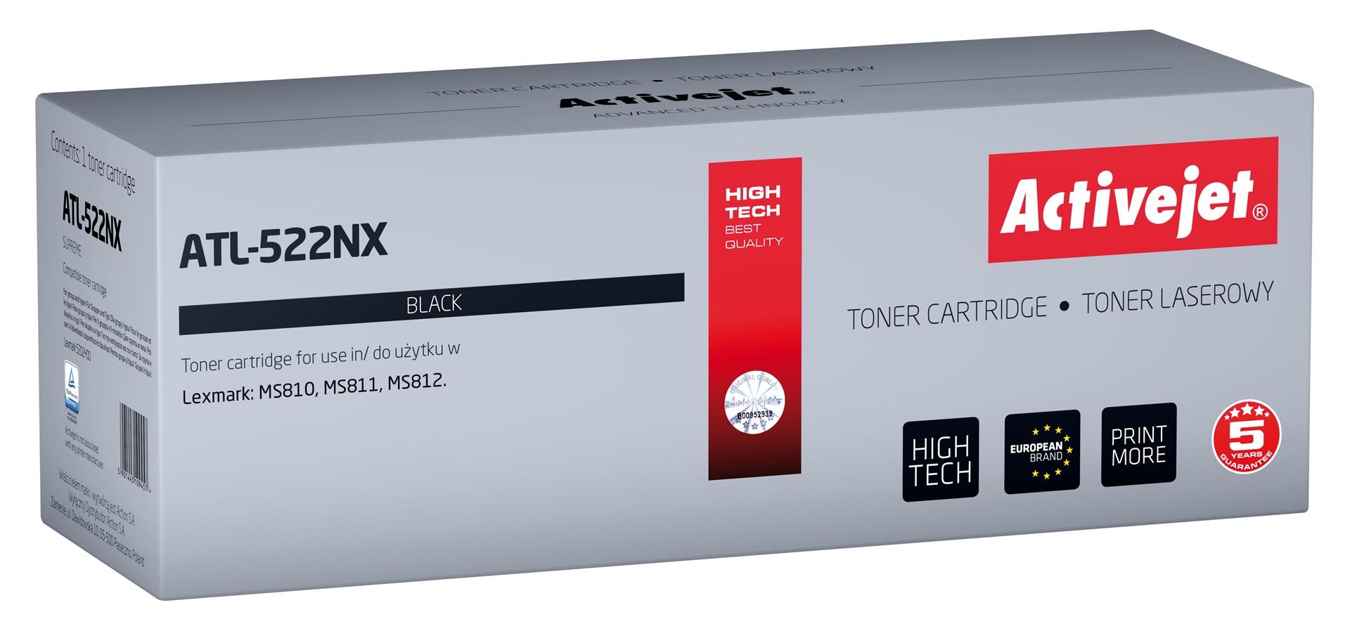 Toner til laserprinter – Activejet ATL-522NX, sort, kompatibel med Lexmark 52D2H00 (25.000 sider) billede