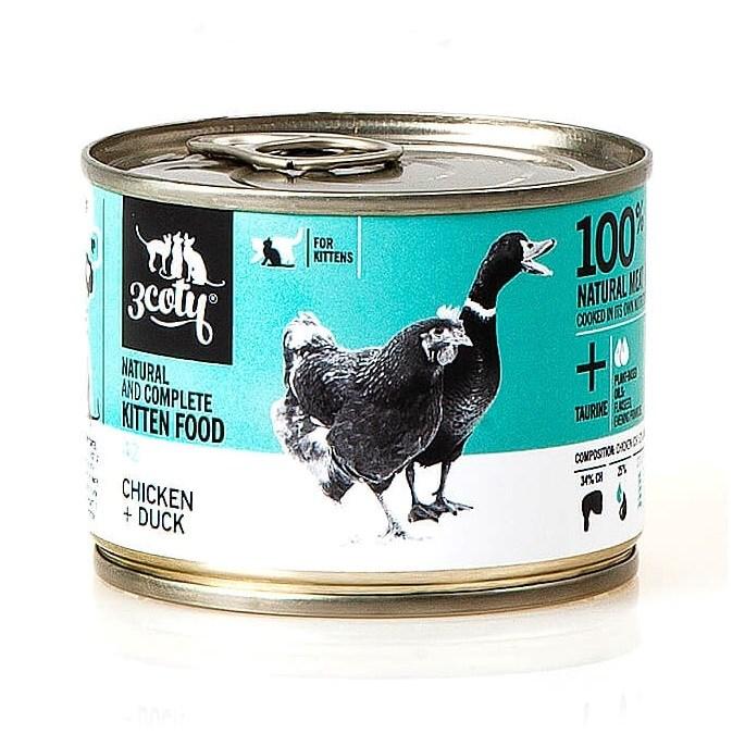 Vådfoder til killinger – 3coty kylling & and, 180 g billede