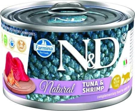 Vådfoder til kat – Farmina N&D Natural Tun & Rejer, 140 g billede