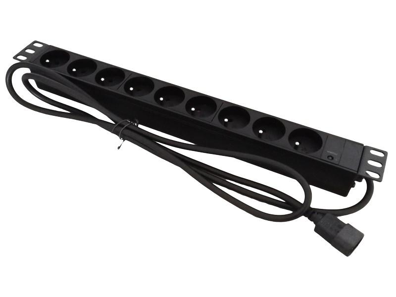 Stikdåse 19" rack 9 udtag 1,8 m - A-LAN PZ09U, sort billede