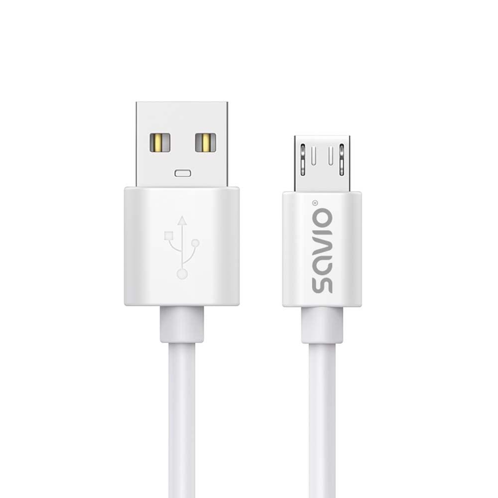USB-kabel 3 m USB 2.0, USB-A til Micro-USB Hvid Savio CL-167 billede