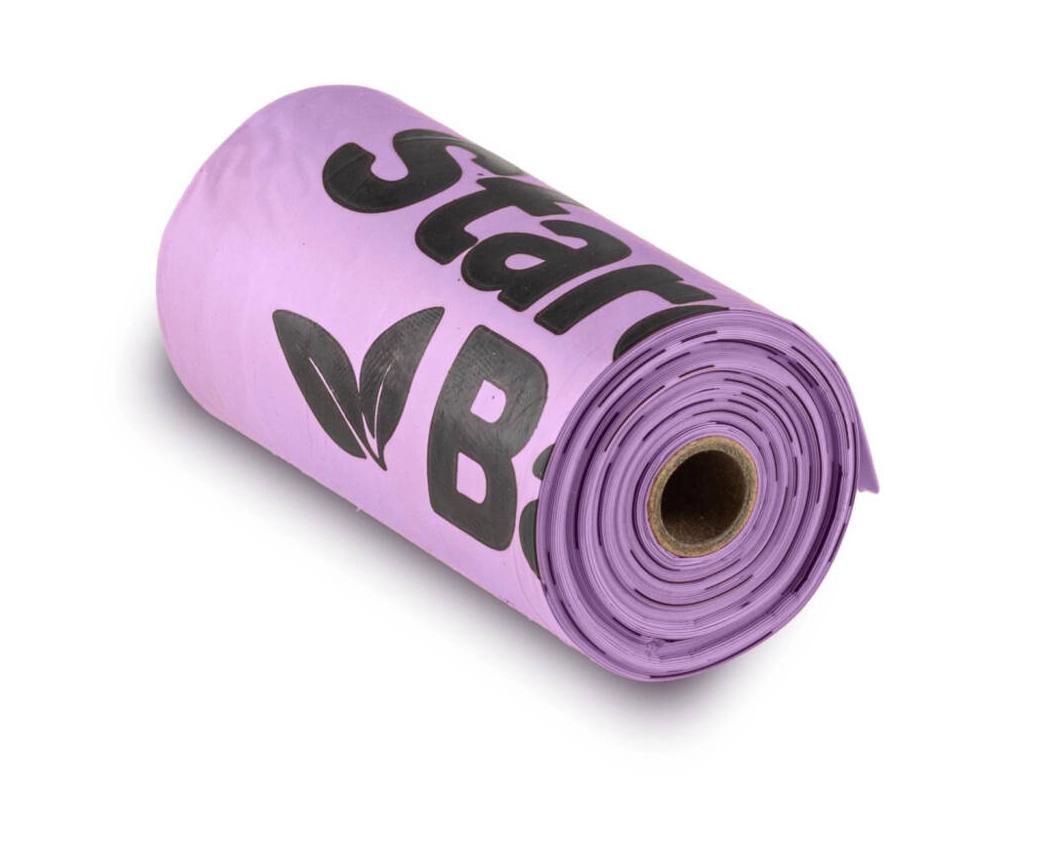 Hundeposer - Starch Bag, biologisk nedbrydelige, lilla - 1 rulle (15 stk.)