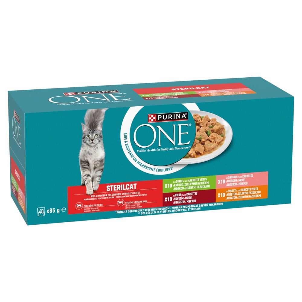 Vådfoder til kat – Purina One Sterilcat, okse/laks/kylling/ kalkun, 40×85 g billede