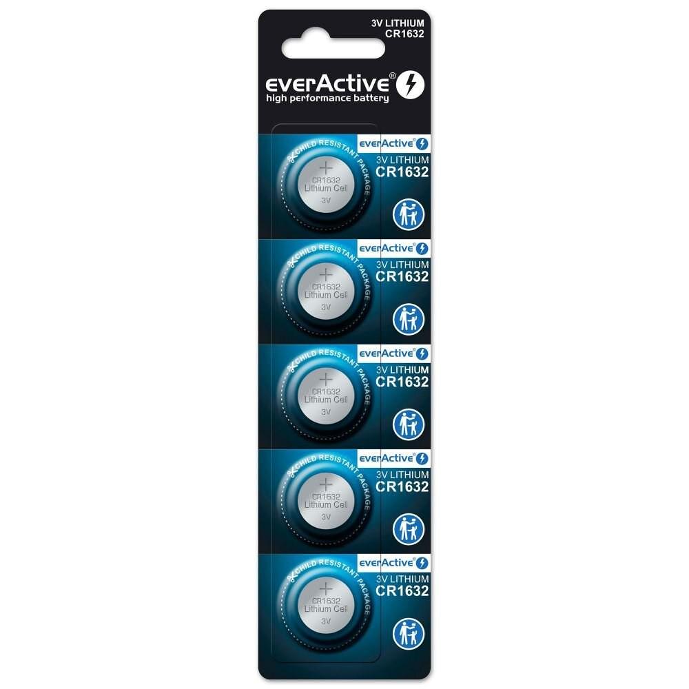 Knappcelle batterier 3V lithium everActive CR1632 - 5 stk. billede