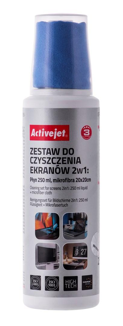 Skærmrens 2-i-1 - Activejet AOC-269, 250 ml spray + mikrofiberklud 20×20 cm billede