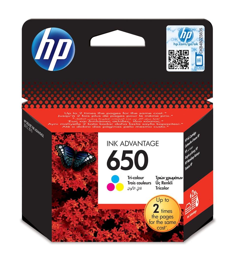 Blækpatron HP 650 - original tri-colour (cyan/magenta/gul) billede