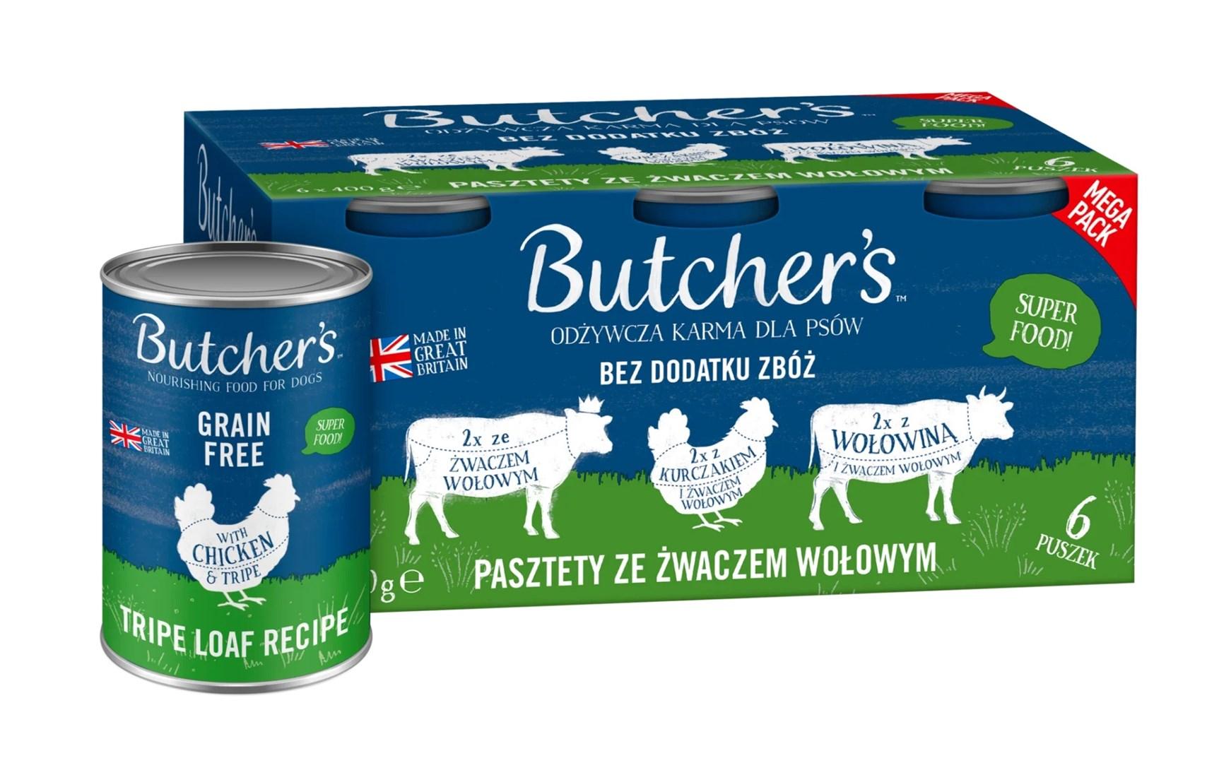 Hundefoder vådfoder Butcher's Original Mega Pack - Tripe Loaf mix, 6 × 400 g billede