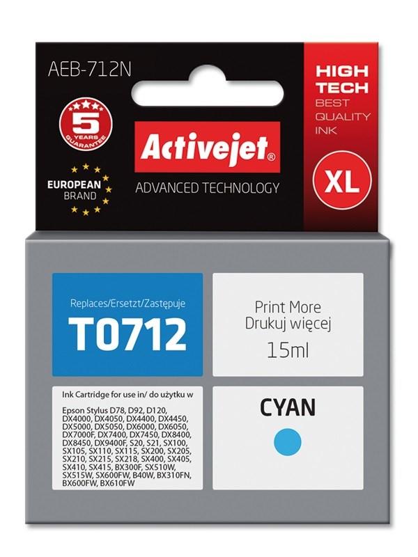 Blækpatron til Epson – Activejet AEB-712N, cyan, XL, 15 ml (erstatter T0712/T0892/T1002) billede