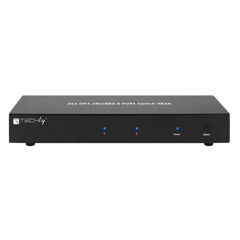KVM-switch DisplayPort 1.2 2x1 4K - TECHly IDATA DP-KVM2, sort billede