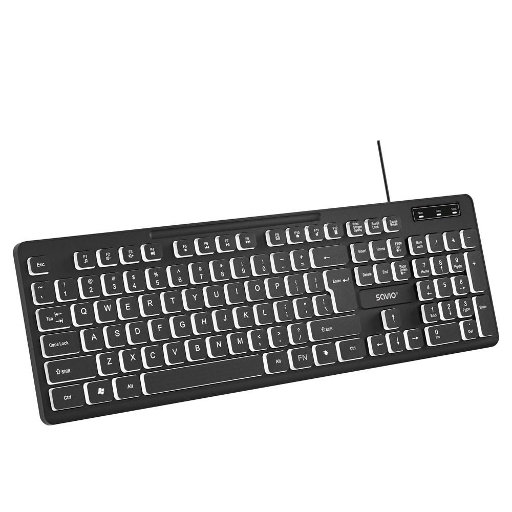 Tastatur med ledning Savio KB-04, fuld størrelse, USB, QWERTY UK International, sort billede