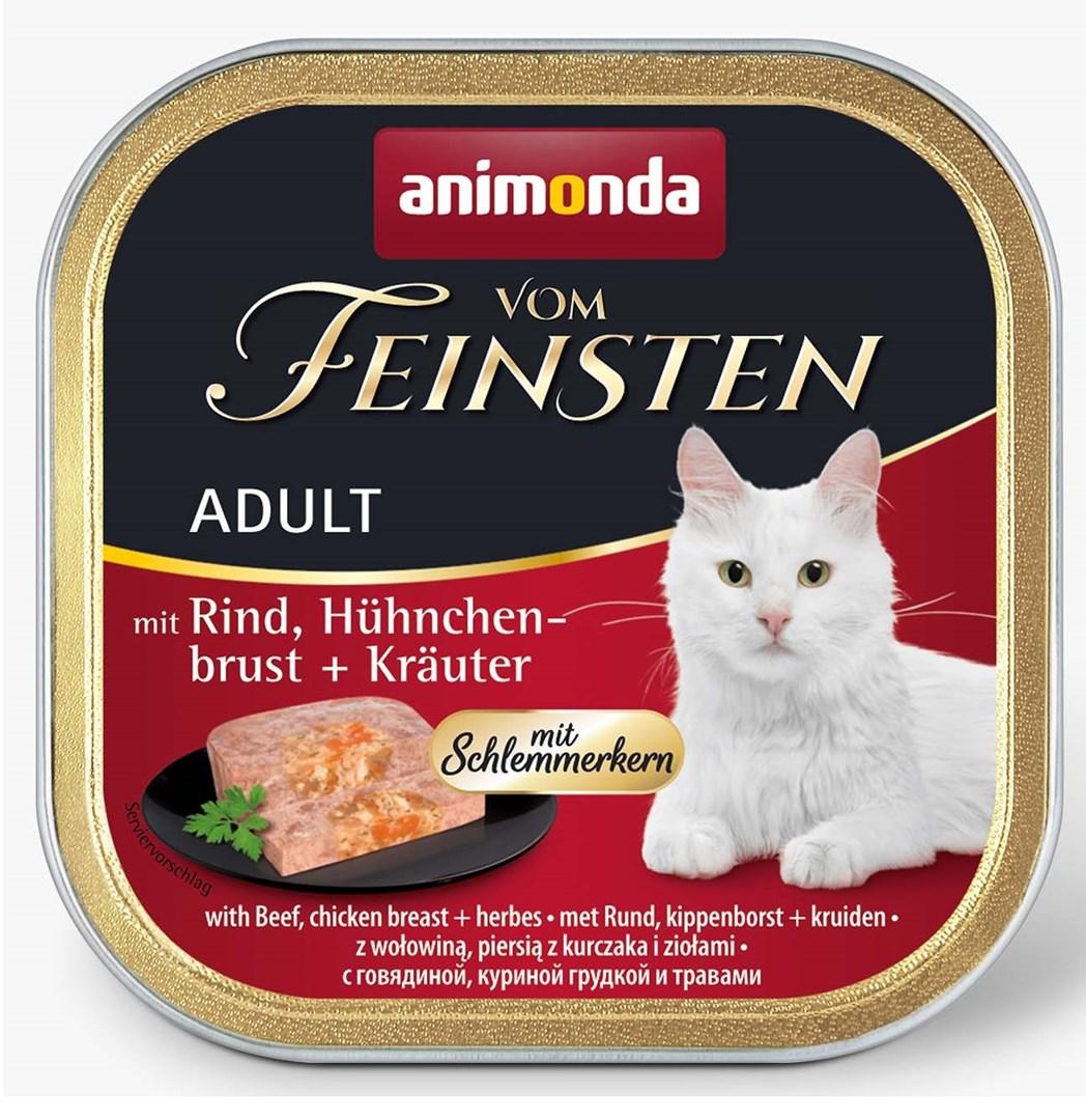 Vådfoder til kat – Animonda Vom Feinsten Adult oksekød, kyllingebryst og urter 100 g billede