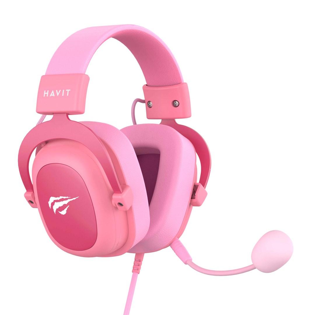 Gaming headset Havit H2002d med bøjle - kablet, pink billede