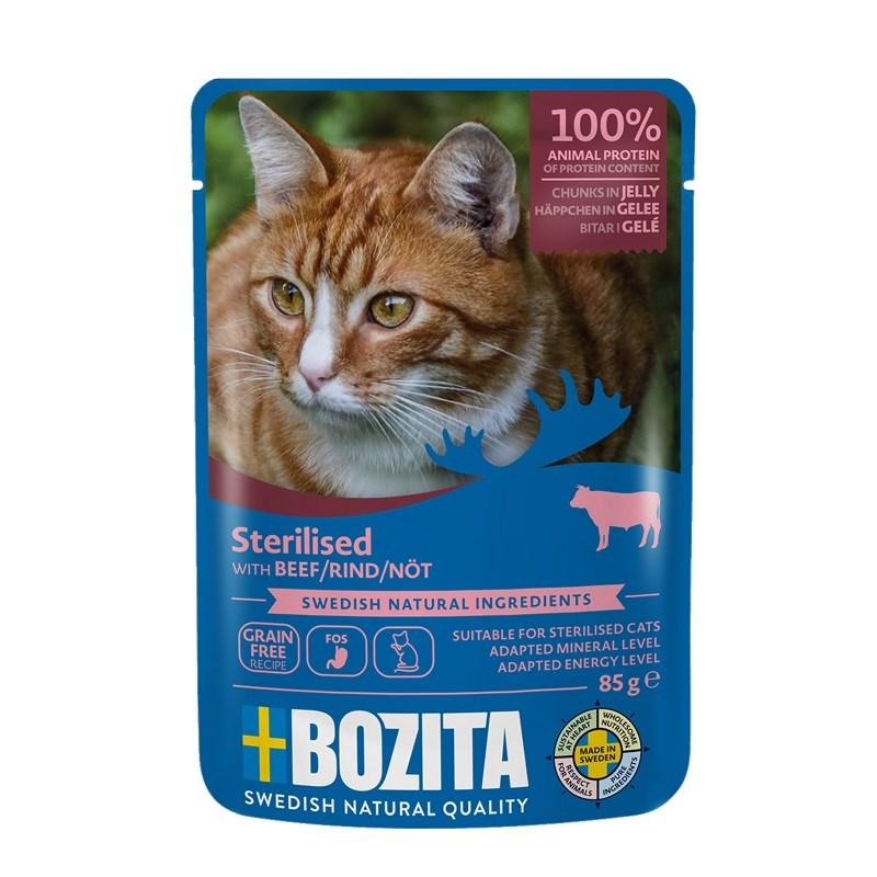 Vådfoder til kat – BOZITA Sterilised med oksekød i gelé 85 g billede