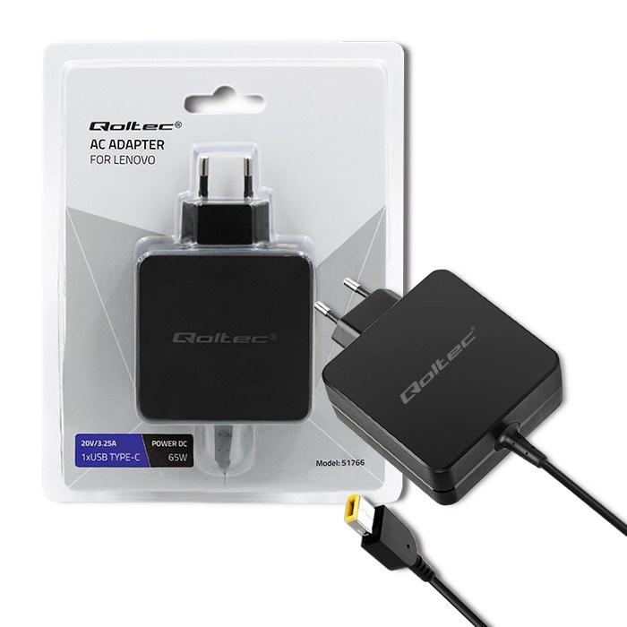 Strømforsyning til bærbar – Qoltec for Lenovo, 65 W, 20 V/3,25 A, Slim tip+pin billede