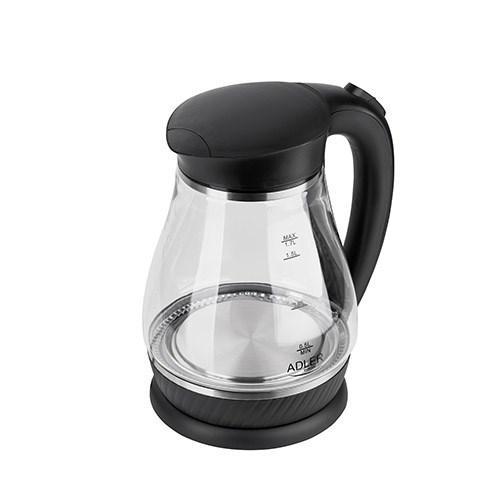 Elkedel Adler AD 1274 – glas, 1,7 l, 2.200 W, sort/transparent billede