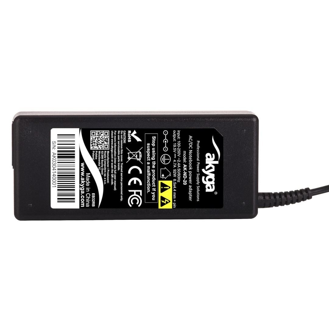 Laptop strømforsyning Akyga AK-ND-20 92 W – sort billede