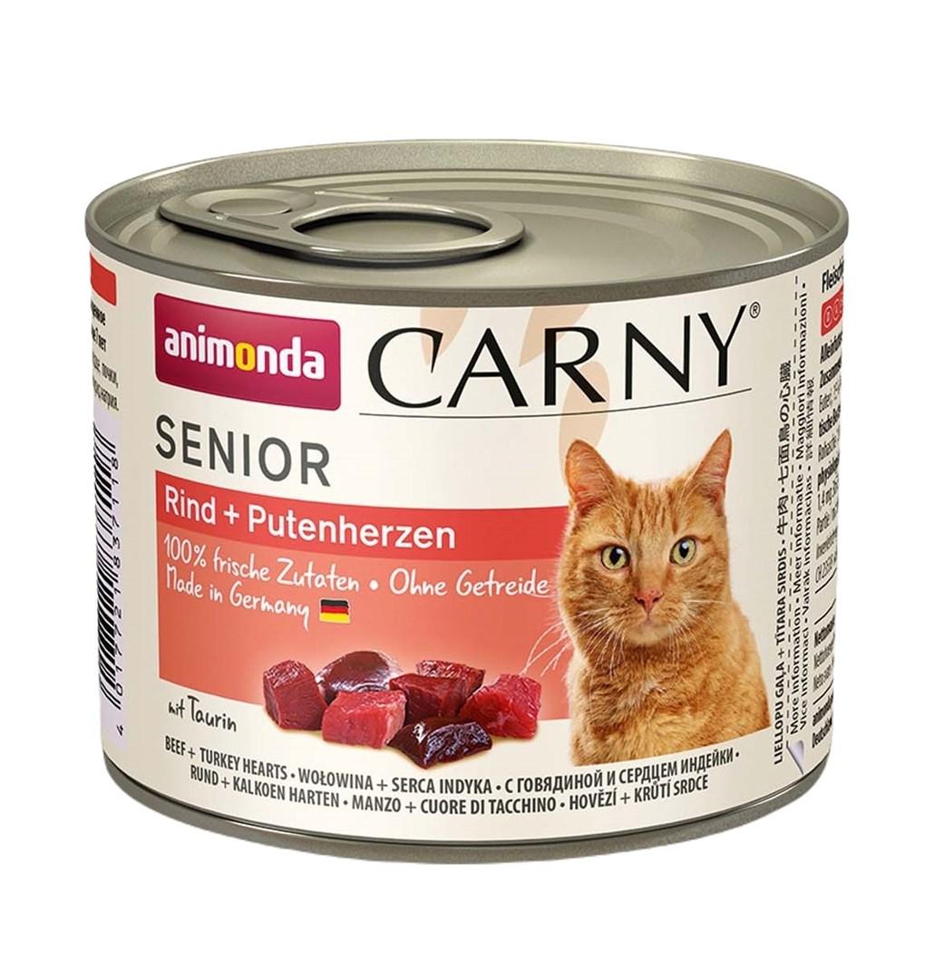 Vådfoder til kat – Animonda Carny Senior, oksekød & kalkunehjerter, 200 g billede