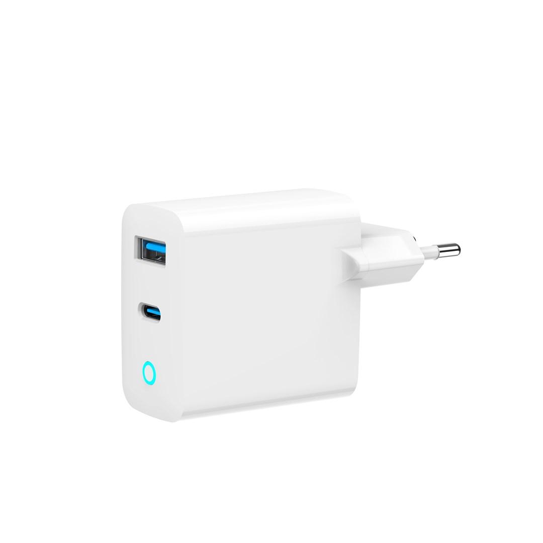 USB vægoplader 65 W GaN med USB-C PD og USB-A - Gembird (hvid)