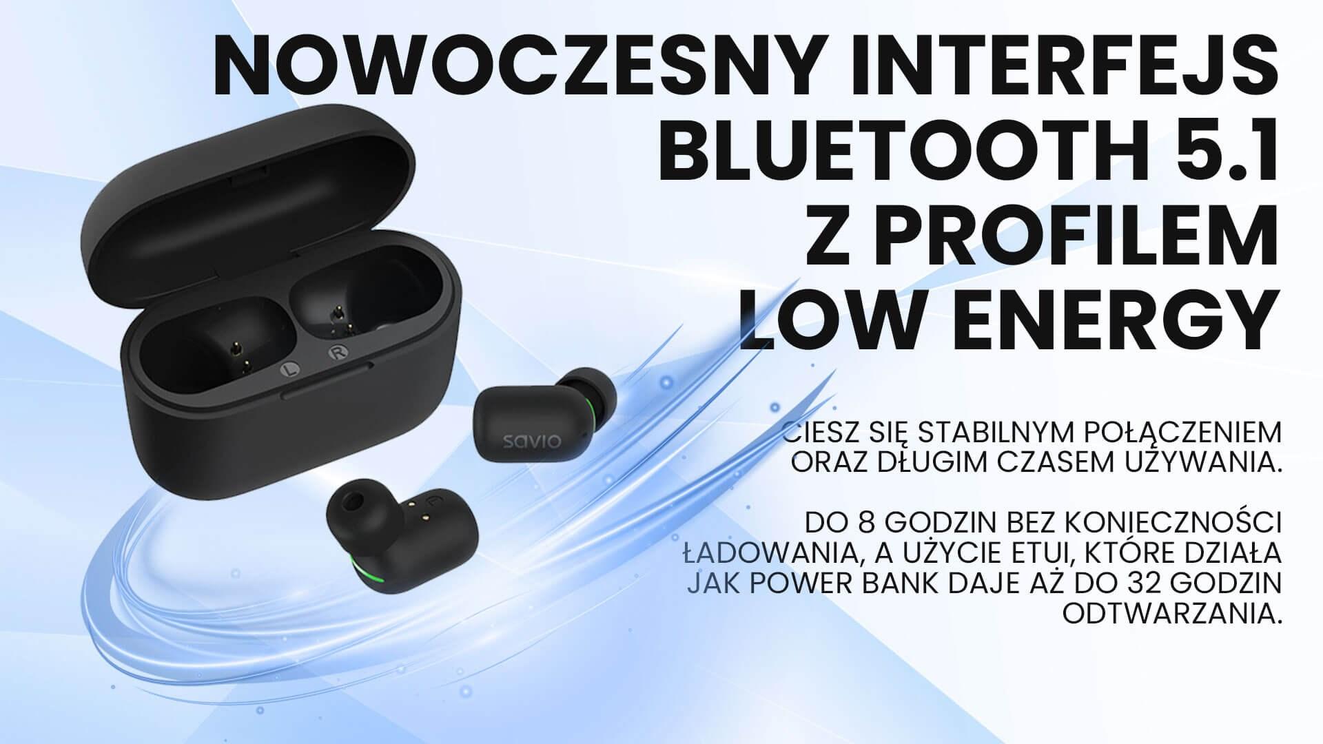 Trådløse in-ear høretelefoner Savio TWS-09 – Bluetooth, sort billede