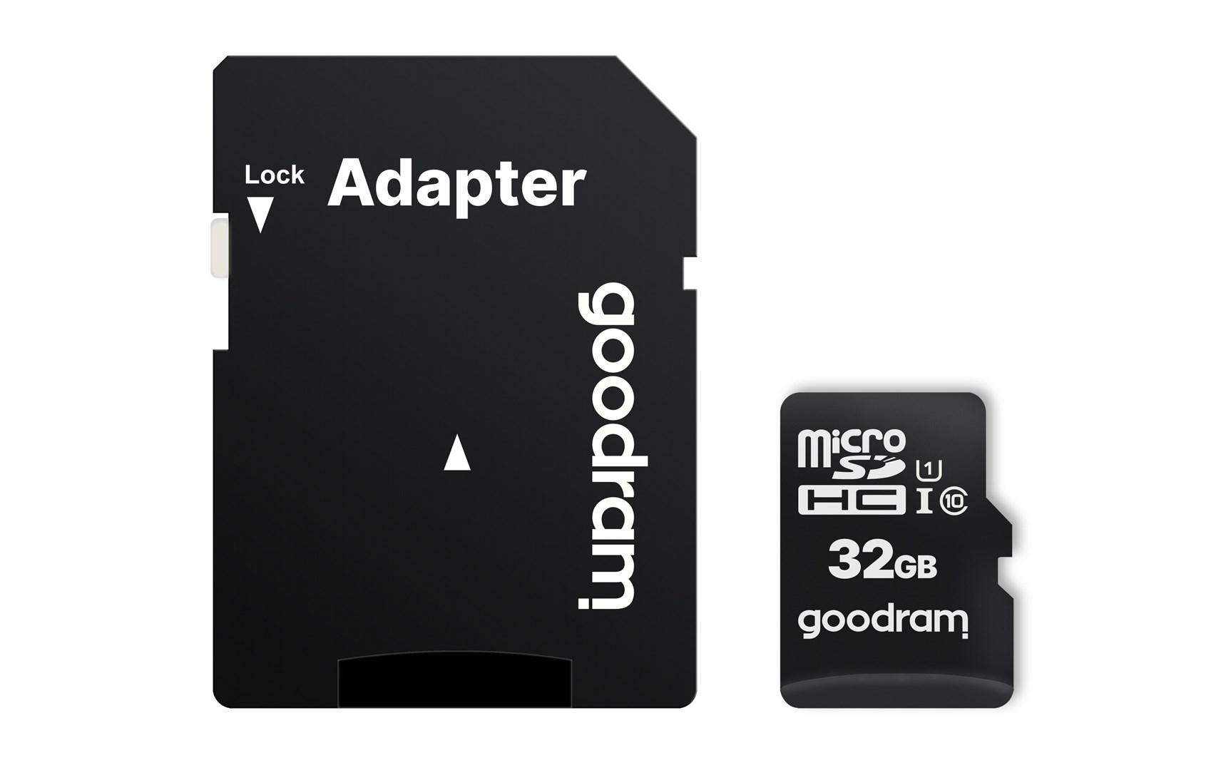 MicroSDHC hukommelseskort 32 GB - Goodram Class 10 UHS‑I med SD‑adapter billede