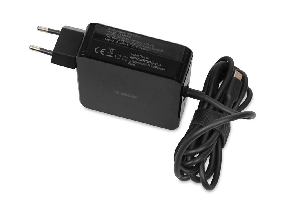 USB-C oplader til laptop 100 W - iBox IUZ100TC med PD og E‑mark chip billede