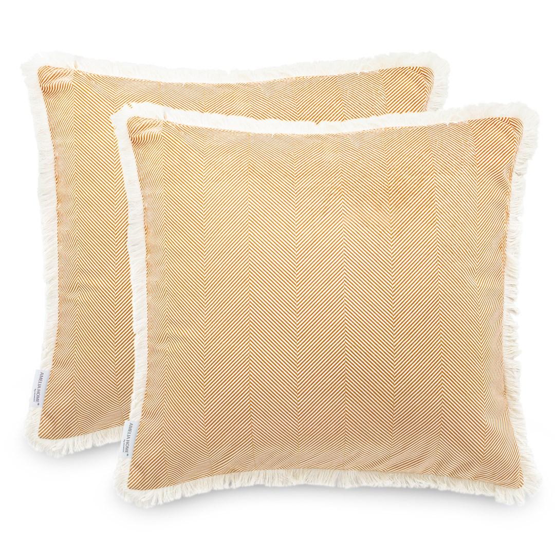 Pudebetræk 45x45 med frynser - AmeliaHome CLEAR, brunrød boho fløjl (2 stk.) billede