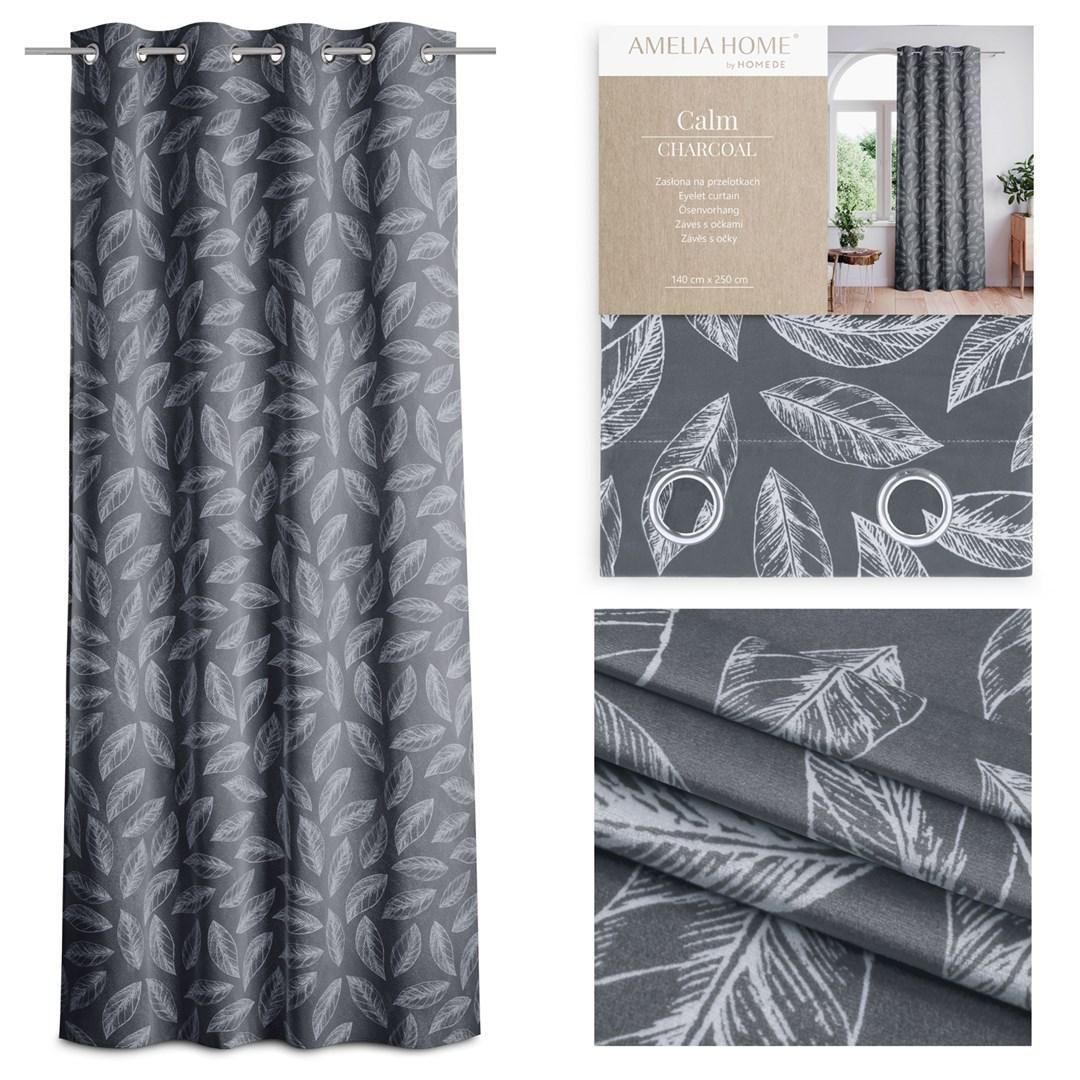 Mørklægningsgardin med øskner Amelia Home Calm - grafit, 140×250 cm billede