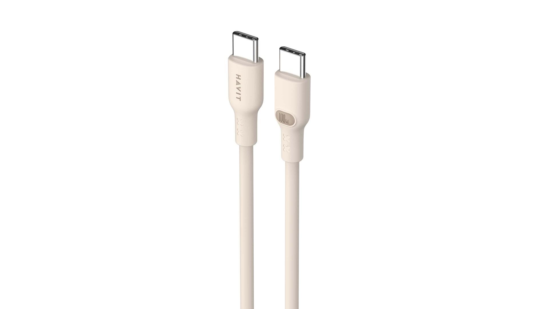 USB-C kabel 2 m – Havit CB6284, 100 W, beige billede
