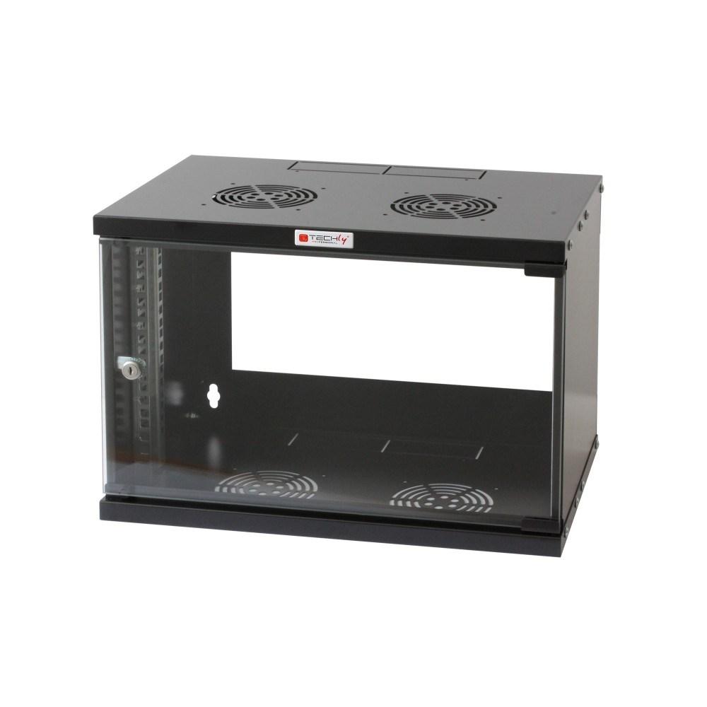 Væghængt 19" rackskab 6U, Dybde 45 cm - TECHly, sort, samlet billede