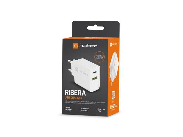 USB oplader NATEC Ribera 20 W PD med USB‑A og USB‑C billede