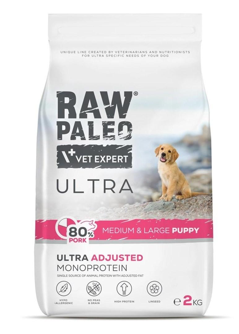 Hundefoder tørfoder VetExpert RAW PALEO Ultra Pork til mellem & store hvalpe 2 kg billede