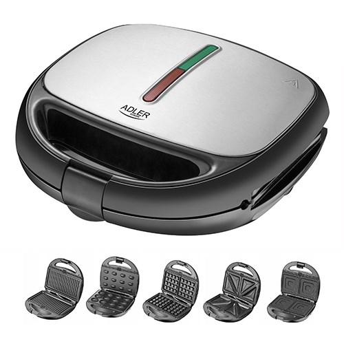 Sandwichmaker med udskiftelige plader – Adler AD 3040, 1200 W, sort/grå billede