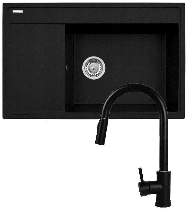 Køkkenvask med armatur PYRAMIS Camea 79×50 cm, 1 kumme, afløbsplade, Black Edition billede
