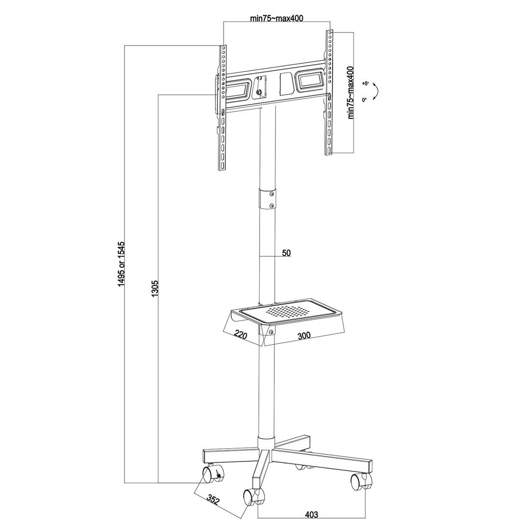 TV-vogn på hjul Maclean MC-949 - 32-55", VESA op til 400×400, max 25 kg billede