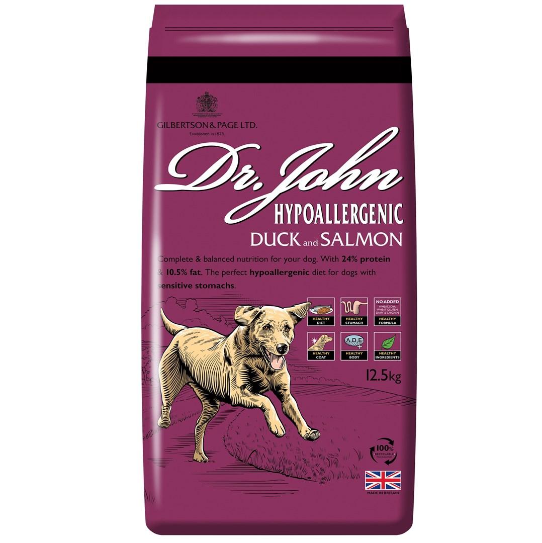 Hundefoder tørfoder – Dr. John Hypoallergenic And & Laks 12,5 kg billede