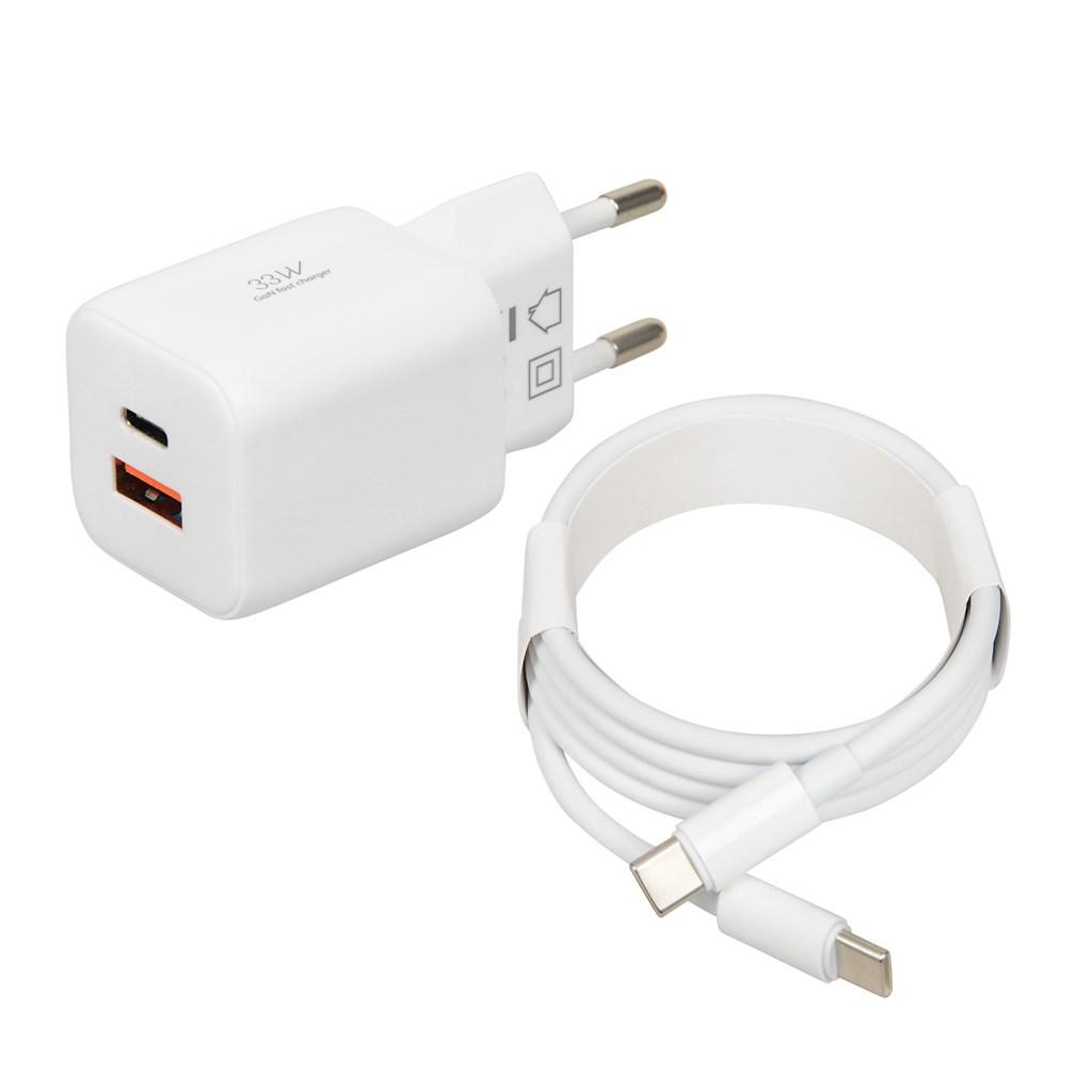 Vægoplader 33 W GaN med PD 3.0 – iBox C-42, hvid billede