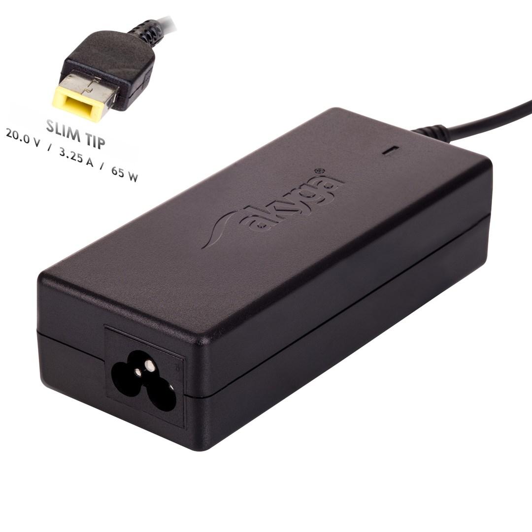 Strømforsyning til bærbar - Akyga 65 W, 20 V, Slim Tip (Lenovo), sort billede