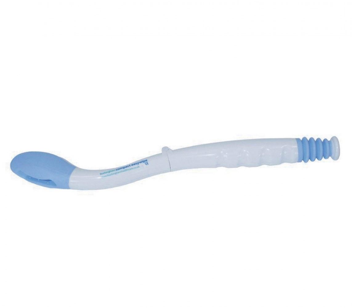 Badebørste til intimhygiejne - SUNDO Easywipe, hvid/blå, foldbar, 41 cm billede