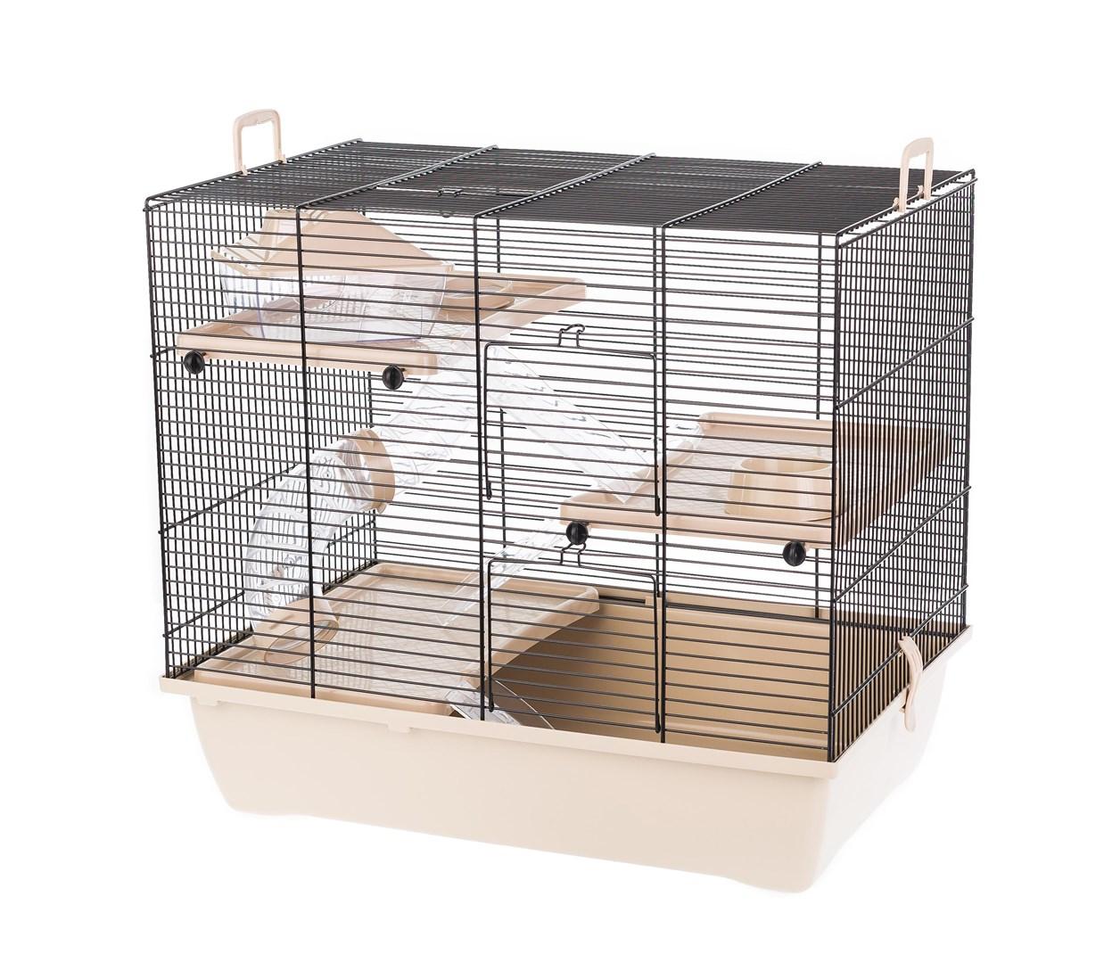 Hamsterbur INTER-ZOO Pinky 3, beige – med hjul, huse og niveauer billede