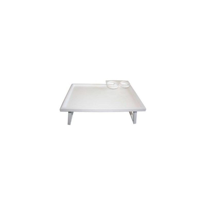 Sengebord med foldbare ben - SUNDO serveringsbakke med 2 kopholdere, hvid billede