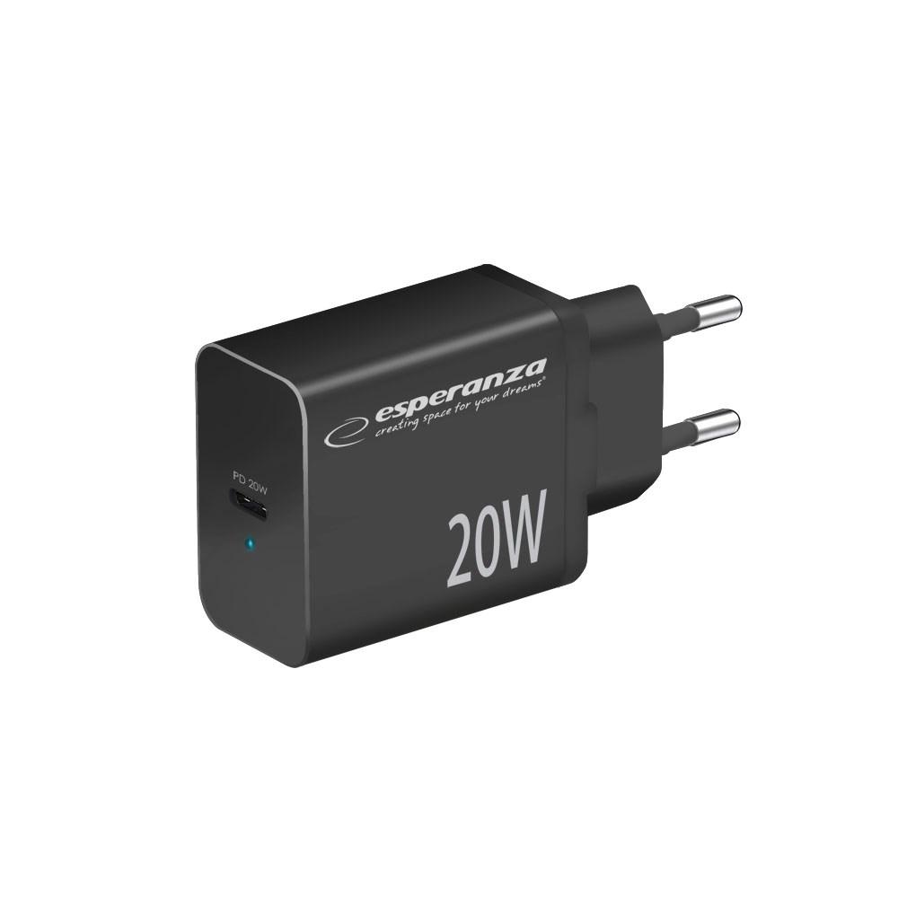 Oplader væg 20W USB-C Power Delivery – Esperanza (sort) billede
