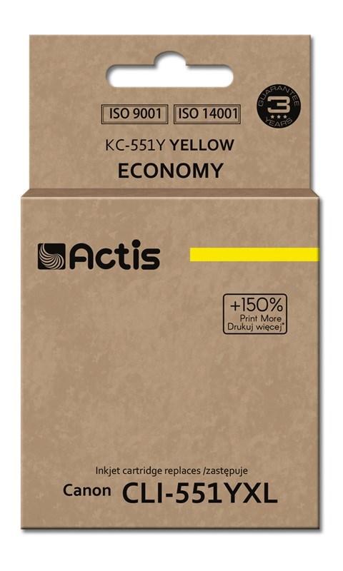 Blækpatron til Canon – Actis KC-551Y, gul, 12 ml (erstatning for Canon CLI-551Y) billede