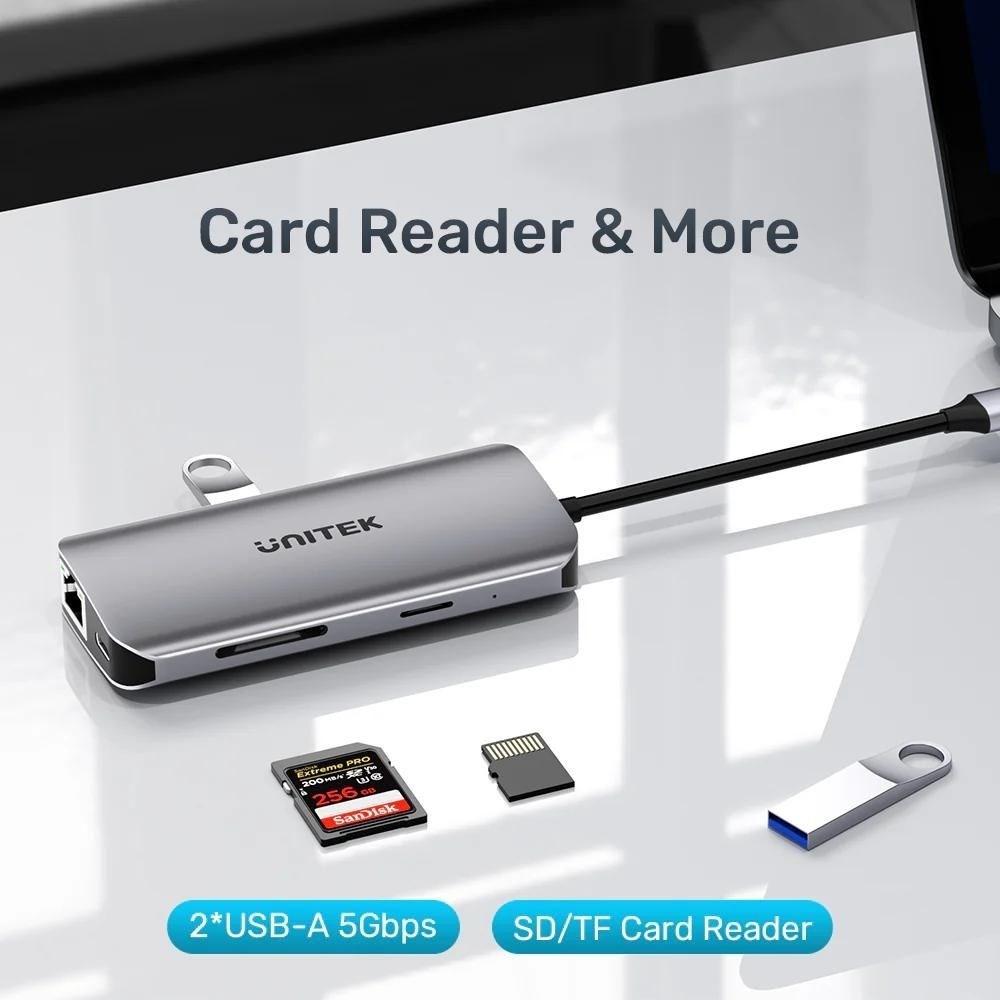 USB-C hub UNITEK med 2x HDMI 4K, RJ45 og PD 100 W billede