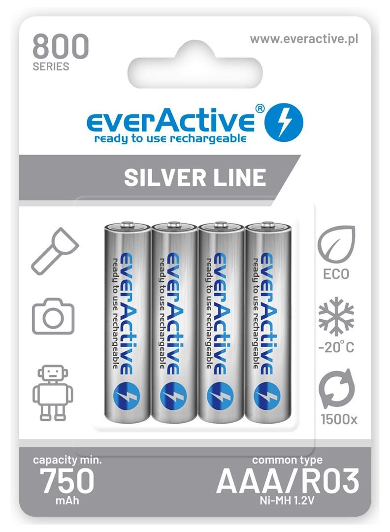 Genopladelige AAA batterier everActive Ni-MH 800 mAh – Silver Line (4 stk.) billede