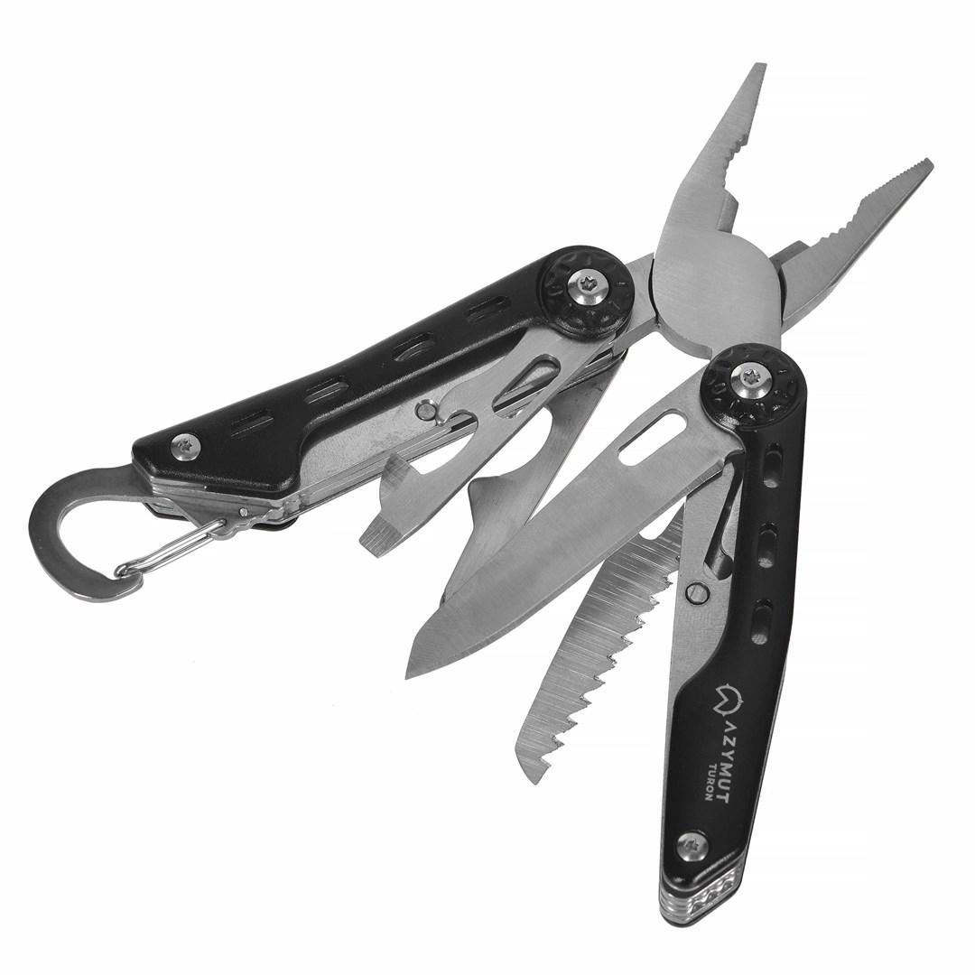 Foldekniv multitool AZYMUT Turon – 10 funktioner med karabinhage og bælteetui billede