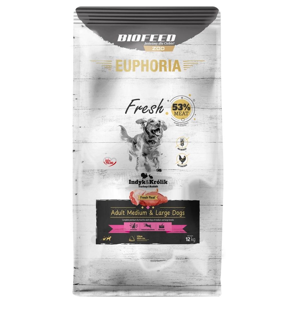 Hundefoder BIOFEED EUPHORIA Fresh Adult Medium & Large – kalkun med kanin, tørfoder 12 kg billede